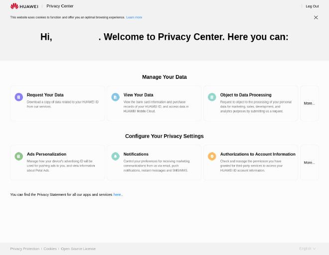 Huawei Privacy Center home screen
